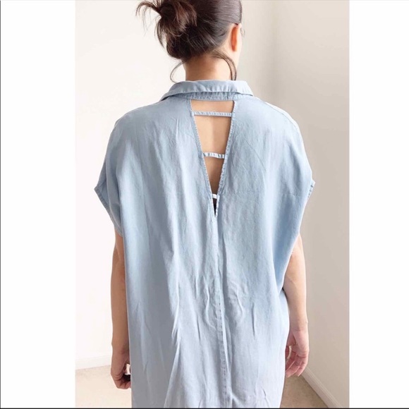 Chambray Collar  Button Shirt Dress - Picture 5 of 6
